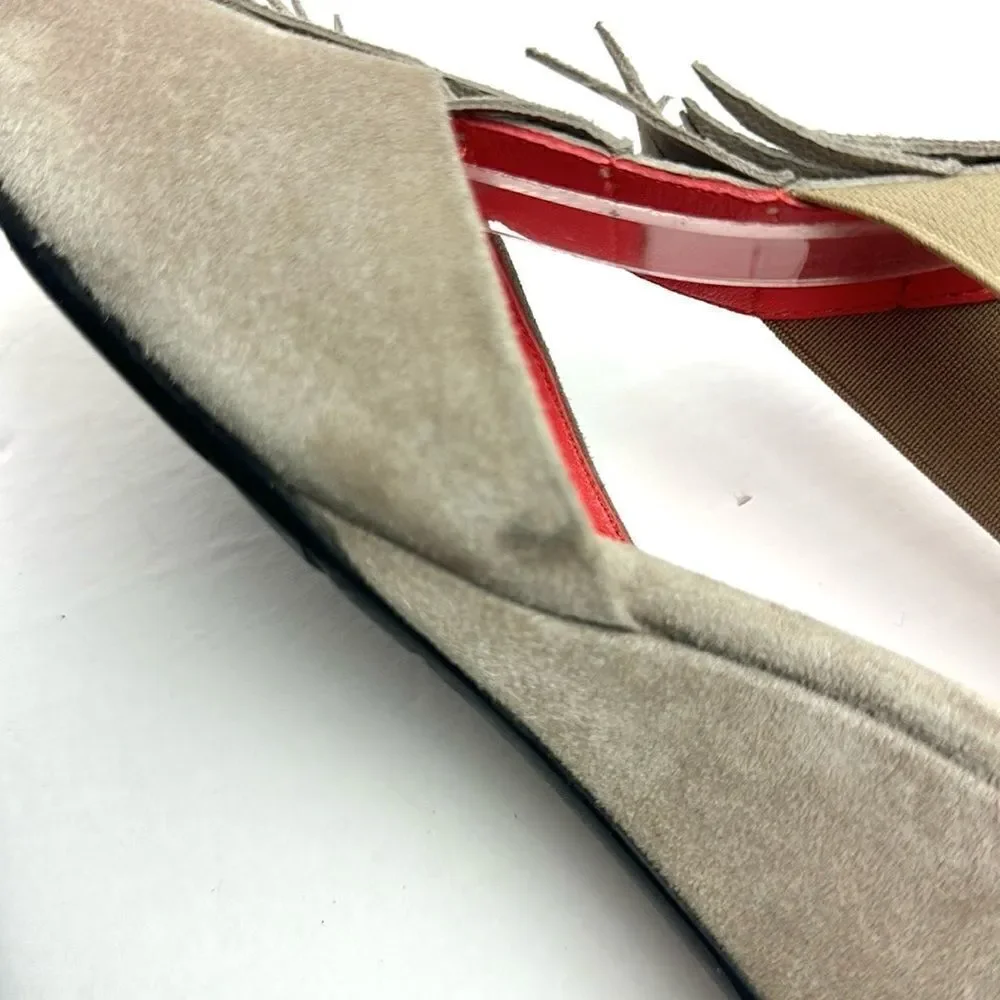 Pas De Rouge Italy Suede Nori Wedge Sandals Fridge Open Toe Taupe EUR 39 US 9